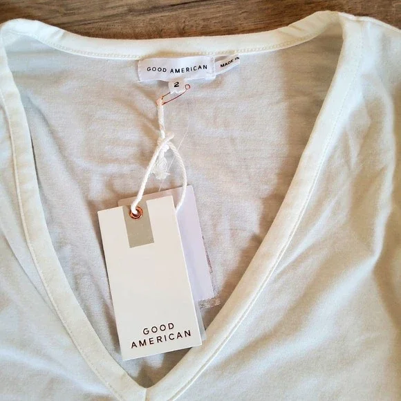 Good American Women's White Good Form V-neck Bodysuit Long Sleeve Size 2 - Picture 2 of 3